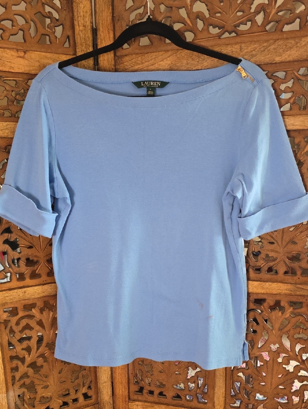 Lauren Ralph Lauren Sky Blue Boatneck Short Sleeve Top
